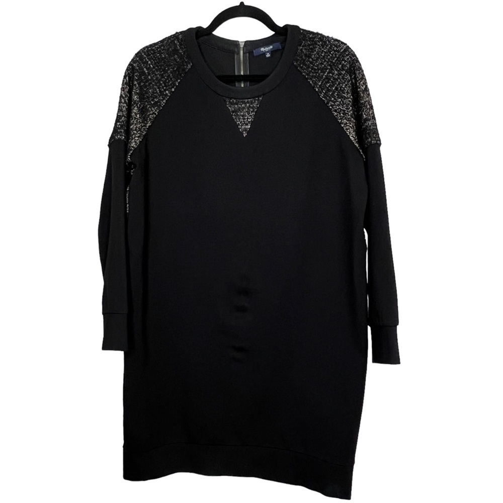 Madewell Womens Medium Ponte Baseball Dress Black Long Sleeve Crewneck